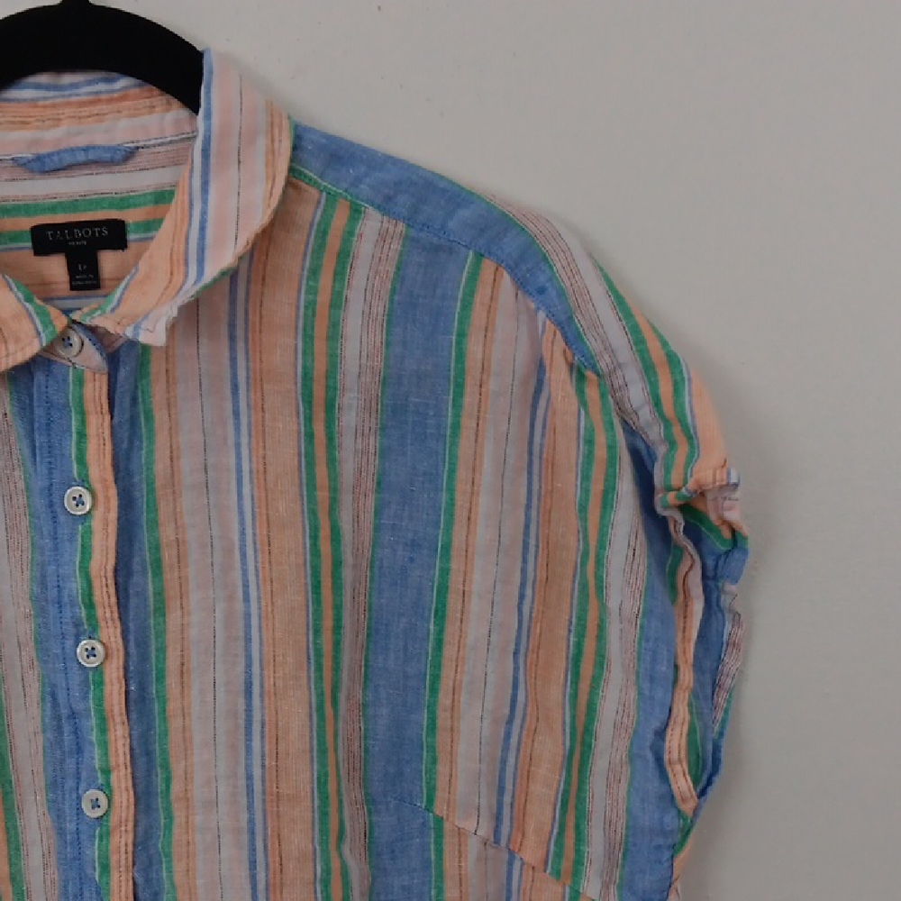 Talbots Striped Button-Front Tied Hem Top #3472 - Picture 2 of 11